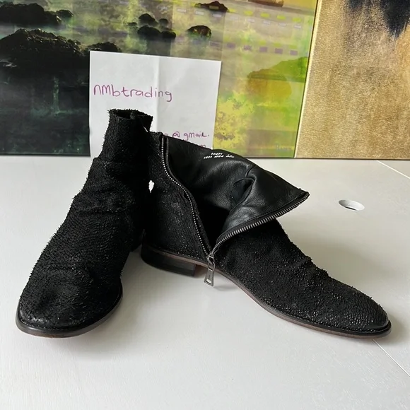 ??John Varvatos handmade in Italy cutout black leather 14M  display picture 2